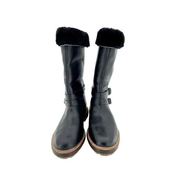 TIMBERLAND Boots RILEY FLAIR Pull On Fur Lining Black Leather Sz 7 NEW