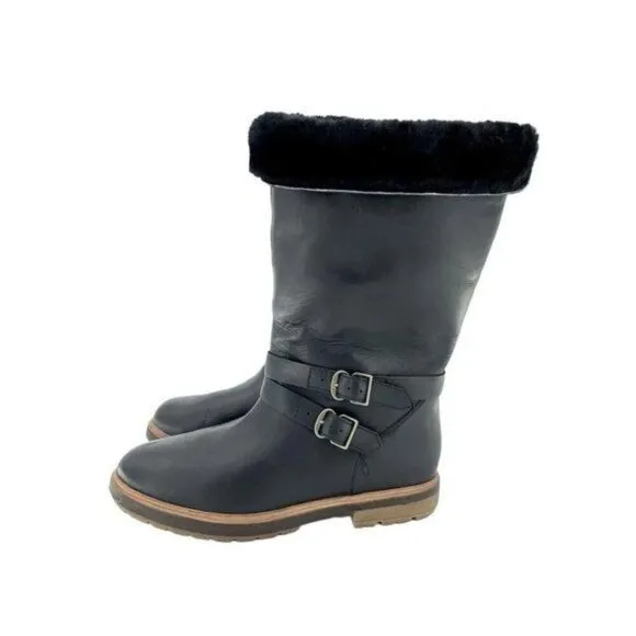 TIMBERLAND Boots RILEY FLAIR Pull On Fur Lining Black Leather Sz 7 NEW
