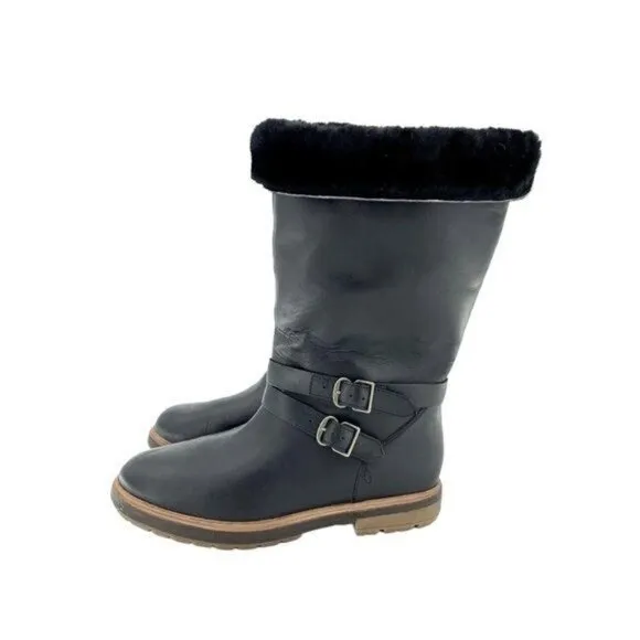 TIMBERLAND Boots RILEY FLAIR Pull On Fur Lining Black Leather Sz 7 NEW