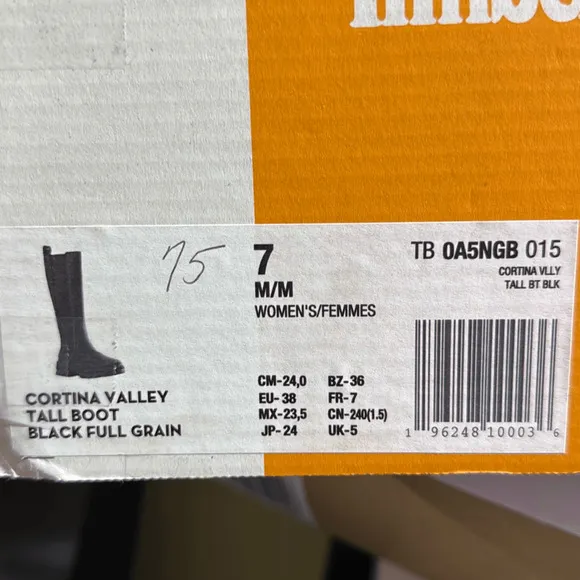 Timberland Cortina Valley Tall Leather Black Women Boots Sz. 7 NEW