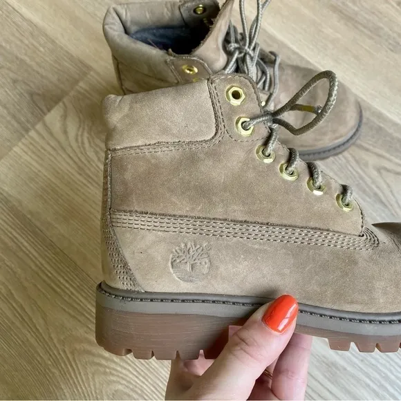 Timberland Dark Beige Nubuck Leather Boots | Waterproof | Unisex Junior Kids