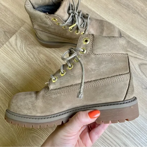Timberland Dark Beige Nubuck Leather Boots | Waterproof | Unisex Junior Kids