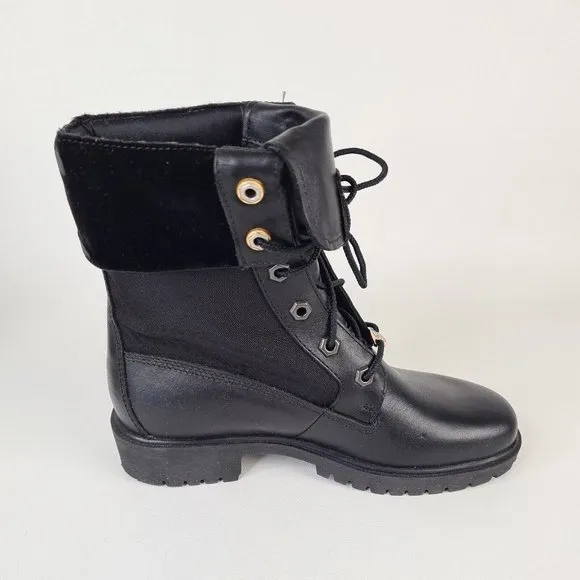 Timberland Lady Premium Fold 8 IN Winter Black Womens Boots Leather SZ 5.5