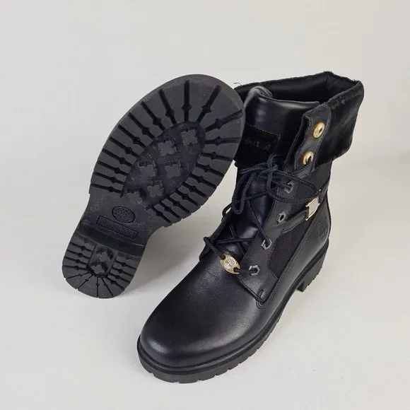 Timberland Lady Premium Fold 8 IN Winter Black Womens Boots Leather SZ 5.5