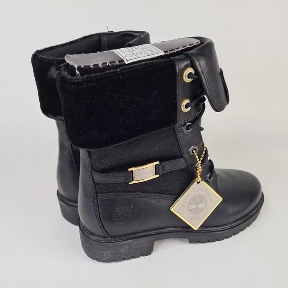 Timberland Lady Premium Fold 8 IN Winter Black Womens Boots Leather SZ 5.5