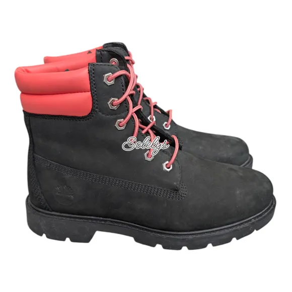 Timberland Linden Woods 6&quot; Inch Waterproof Black Pink Nubuck Leather Boot 8.5