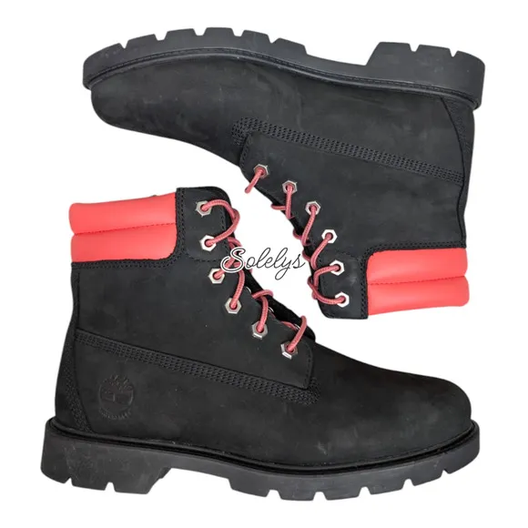 Timberland Linden Woods 6&quot; Inch Waterproof Black Pink Nubuck Leather Boot 8.5