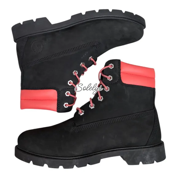 Timberland Linden Woods 6&quot; Inch Waterproof Black Pink Nubuck Leather Boot 8.5