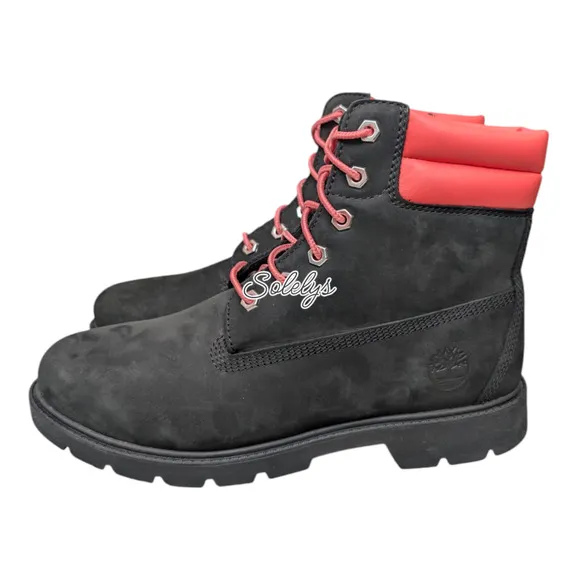 Timberland Linden Woods 6&quot; Inch Waterproof Black Pink Nubuck Leather Boot 8.5