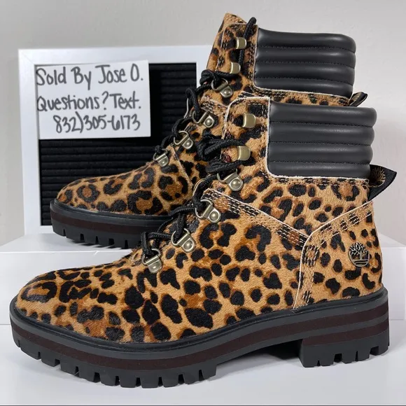 TIMBERLAND LONDON SQUARE HIKER ANKLE BOOTS WOMENS SIZE 6 LEOPARD PRINT BROWN SHE