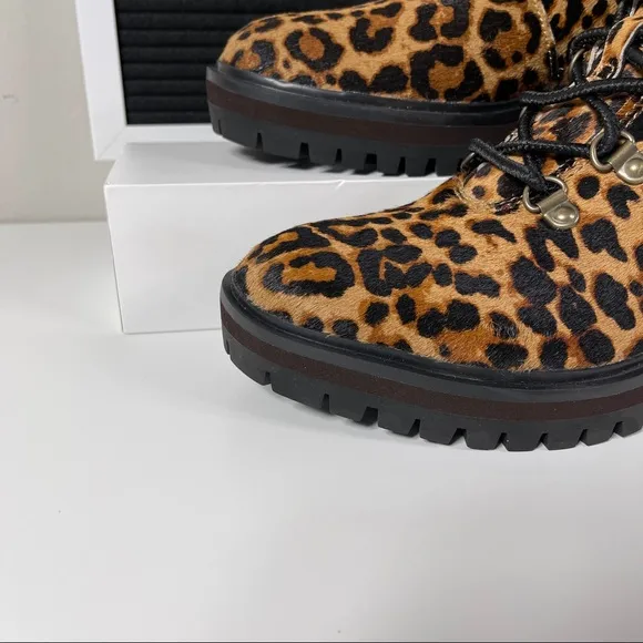 TIMBERLAND LONDON SQUARE HIKER ANKLE BOOTS WOMENS SIZE 6 LEOPARD PRINT BROWN SHE