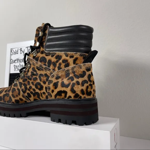 TIMBERLAND LONDON SQUARE HIKER ANKLE BOOTS WOMENS SIZE 6 LEOPARD PRINT BROWN SHE