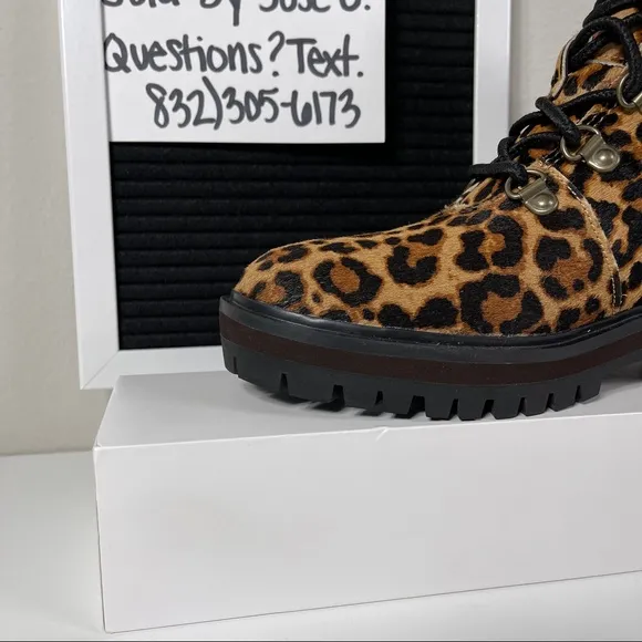 TIMBERLAND LONDON SQUARE HIKER ANKLE BOOTS WOMENS SIZE 6 LEOPARD PRINT BROWN SHE