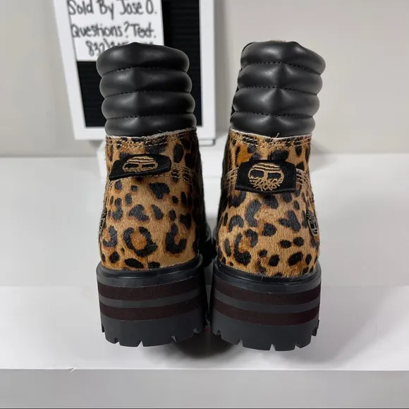 TIMBERLAND LONDON SQUARE HIKER ANKLE BOOTS WOMENS SIZE 6 LEOPARD PRINT BROWN SHE
