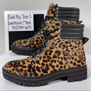 TIMBERLAND LONDON SQUARE HIKER ANKLE BOOTS WOMENS SIZE 6 LEOPARD PRINT BROWN SHE