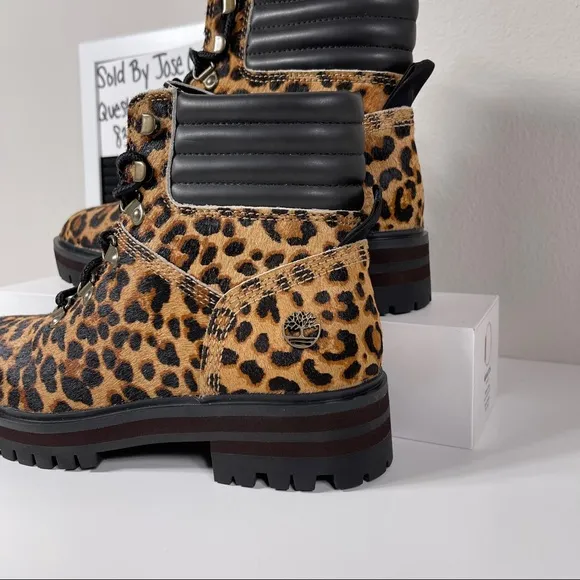 TIMBERLAND LONDON SQUARE HIKER ANKLE BOOTS WOMENS SIZE 6 LEOPARD PRINT BROWN SHE