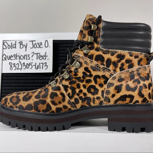 TIMBERLAND LONDON SQUARE HIKER ANKLE BOOTS WOMENS SIZE 6 LEOPARD PRINT BROWN SHE