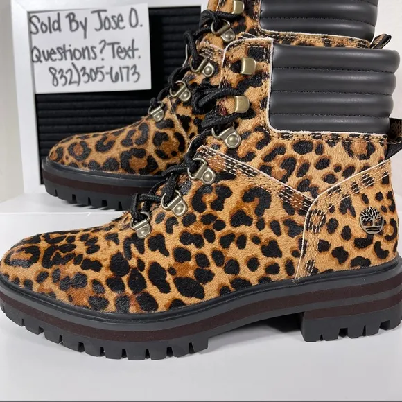 TIMBERLAND LONDON SQUARE HIKER ANKLE BOOTS WOMENS SIZE 6 LEOPARD PRINT BROWN SHE