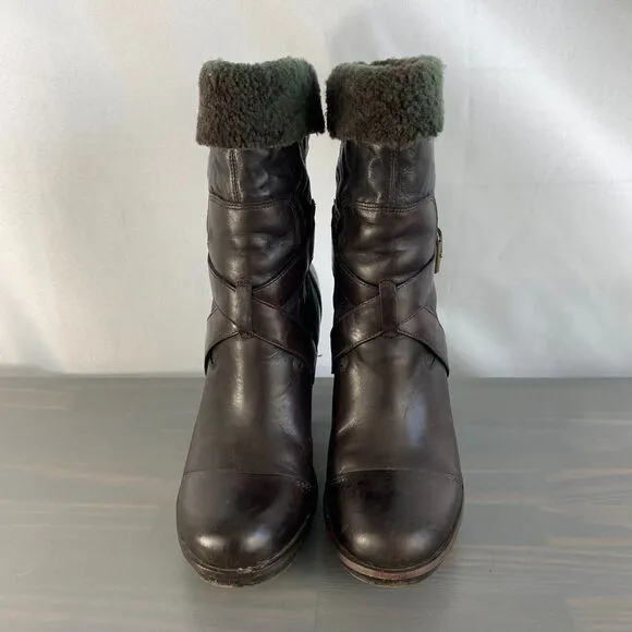 Timberland Marge Wood Fur Lined Heel Boots Women 9 Brown Platform Western Grunge