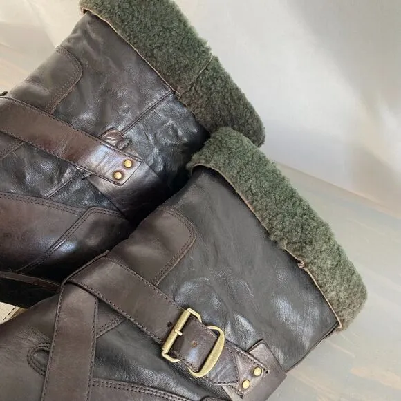 Timberland Marge Wood Fur Lined Heel Boots Women 9 Brown Platform Western Grunge
