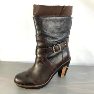 Timberland Marge Wood Fur Lined Heel Boots Women 9 Brown Platform Western Grunge