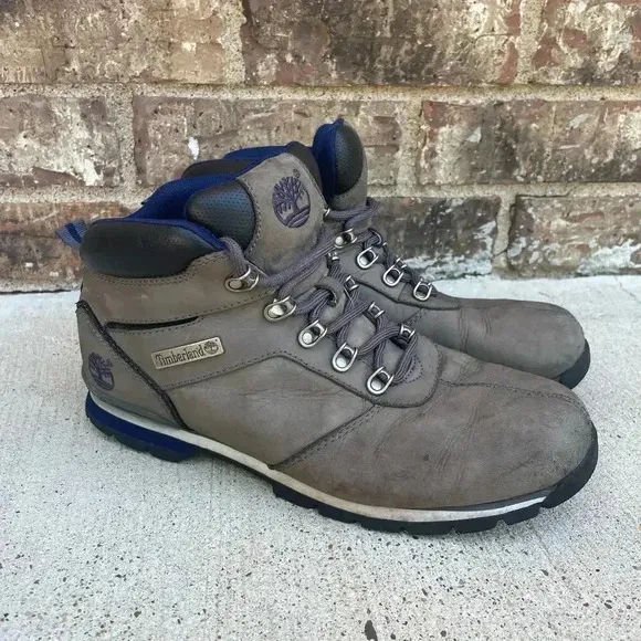 Timberland Nubuck Leather Splitrock Boots Men US 9.5 Gray Lace Up Ankle Walking