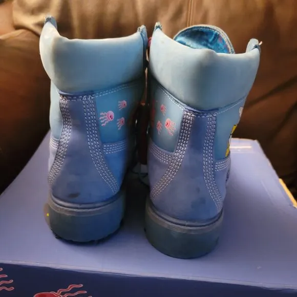 Timberland Premium 6 Waterproof Bright Blue Nubuck SpongeBob Boots US men SZ 7.5