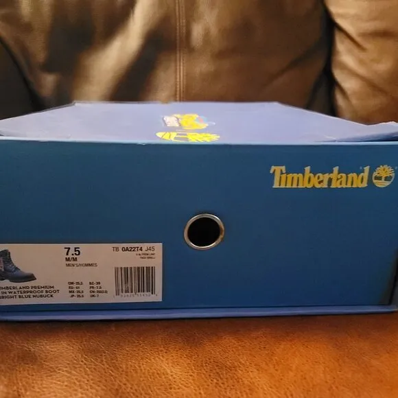 Timberland Premium 6 Waterproof Bright Blue Nubuck SpongeBob Boots US men SZ 7.5