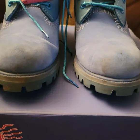 Timberland Premium 6 Waterproof Bright Blue Nubuck SpongeBob Boots US men SZ 7.5