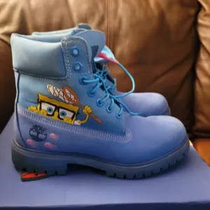 Timberland Premium 6 Waterproof Bright Blue Nubuck SpongeBob Boots US men SZ 7.5