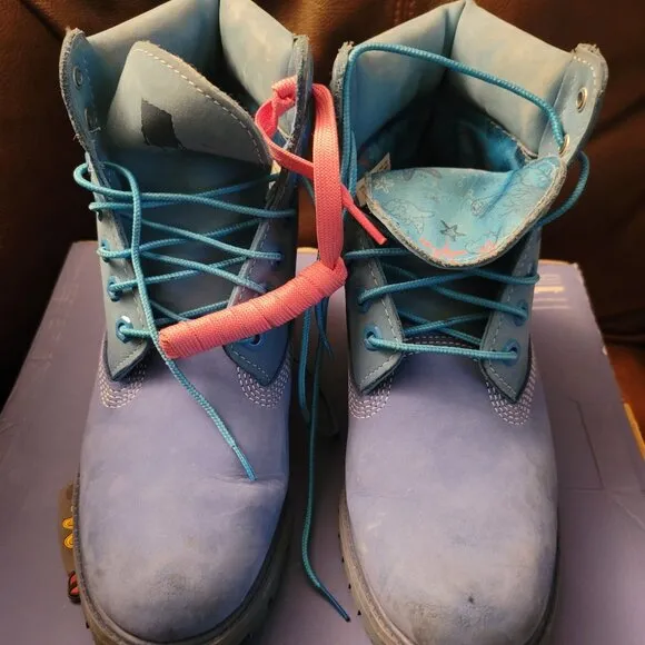 Timberland Premium 6 Waterproof Bright Blue Nubuck SpongeBob Boots US men SZ 7.5