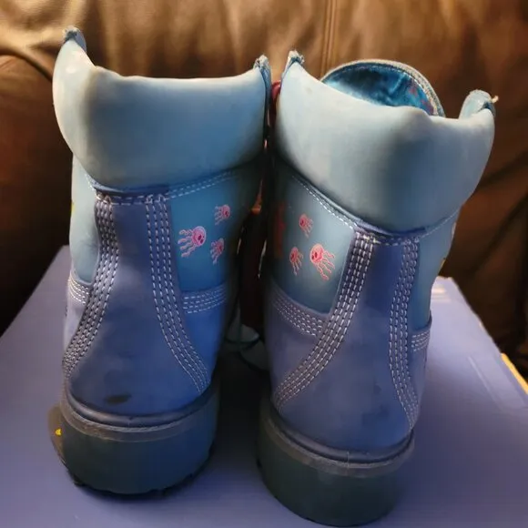 Timberland Premium 6 Waterproof Bright Blue Nubuck SpongeBob Boots US men SZ 7.5