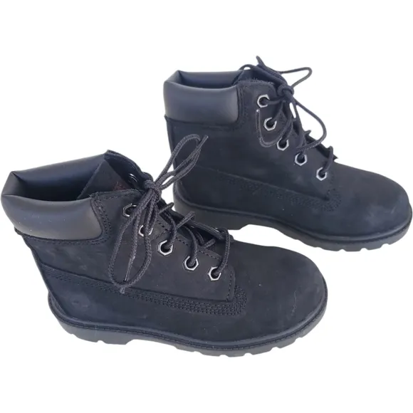 Timberland Premium Leather Cold Weather Combat Boots Black Kids Size 10