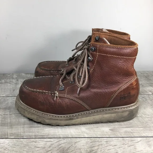 Timberland Pro 88559 Men Barstow Wedge Alloy Toe Work Brown Leather Boots Size 8