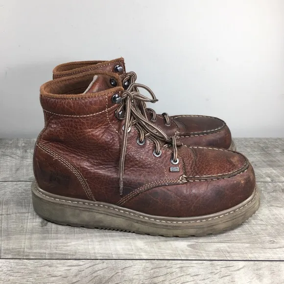 Timberland Pro 88559 Men Barstow Wedge Alloy Toe Work Brown Leather Boots Size 8