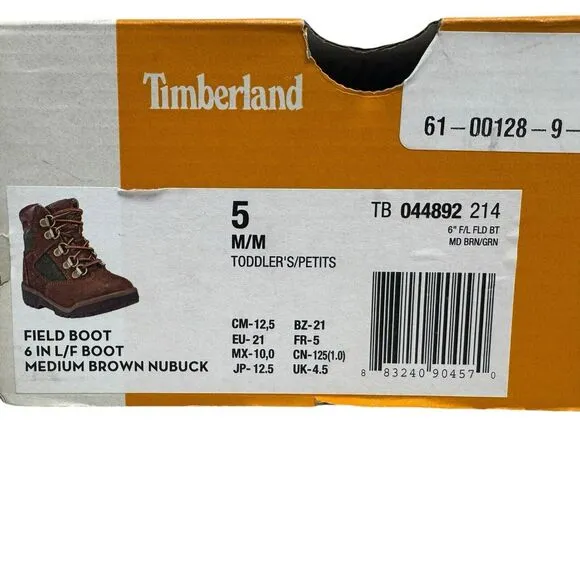 Timberland Unisex Baby Size 5 Lace Up Brown Field Boots Outdoor New NIB #044892