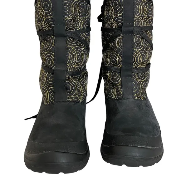 Timberland Winter Boots Womens 9 M Tall Boots Black Leather Gold Stich Pull On