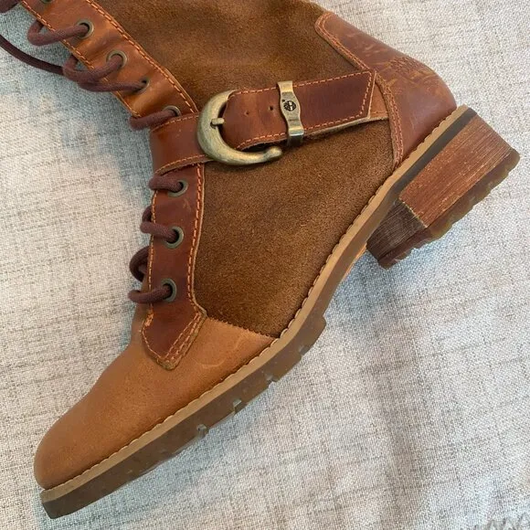 Timberland | Women Brown Buckle Harness Lace Up Bethel Moto Boots Size 6.5