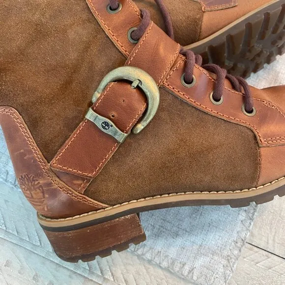 Timberland | Women Brown Buckle Harness Lace Up Bethel Moto Boots Size 6.5