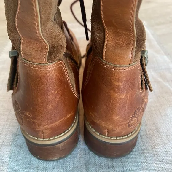 Timberland | Women Brown Buckle Harness Lace Up Bethel Moto Boots Size 6.5