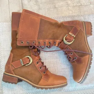 Timberland | Women Brown Buckle Harness Lace Up Bethel Moto Boots Size 6.5