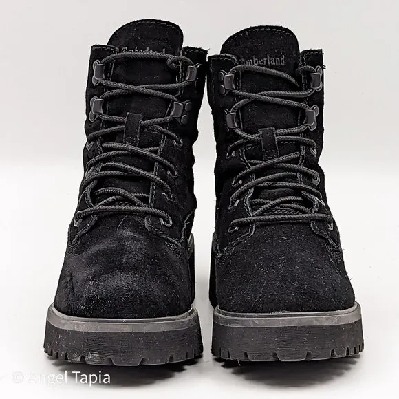 Timberland Women Carnaby Cool Black Suede Stomper Lace Combat Boots Size 7.5