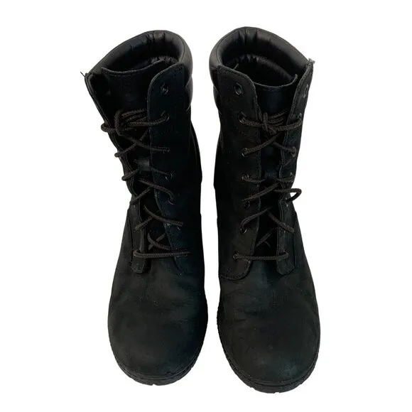 Timberland Women Defender Ortholite Black Lace-Up Boots Size 8.5 7317 3.5&quot; heel