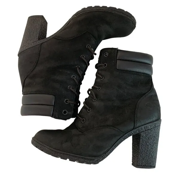 Timberland Women Defender Ortholite Black Lace-Up Boots Size 8.5 7317 3.5&quot; heel