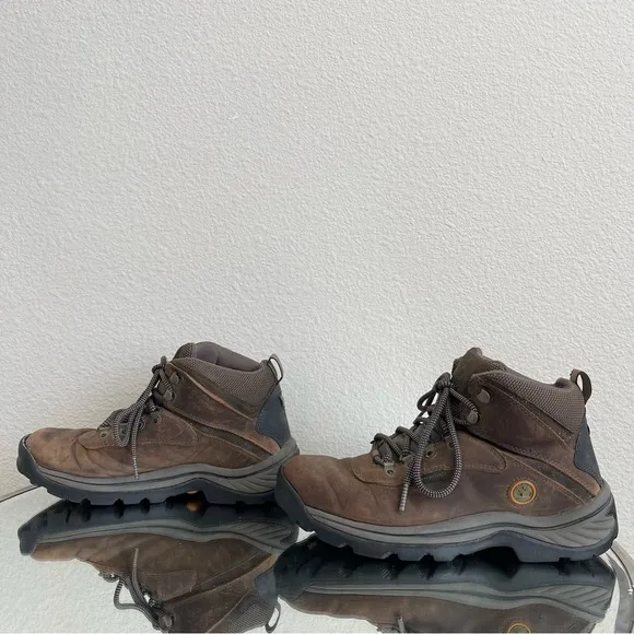 TIMBERLAND Womens Brown Leather White Ledge Waterproof Mid Outdoor Hiker Boots