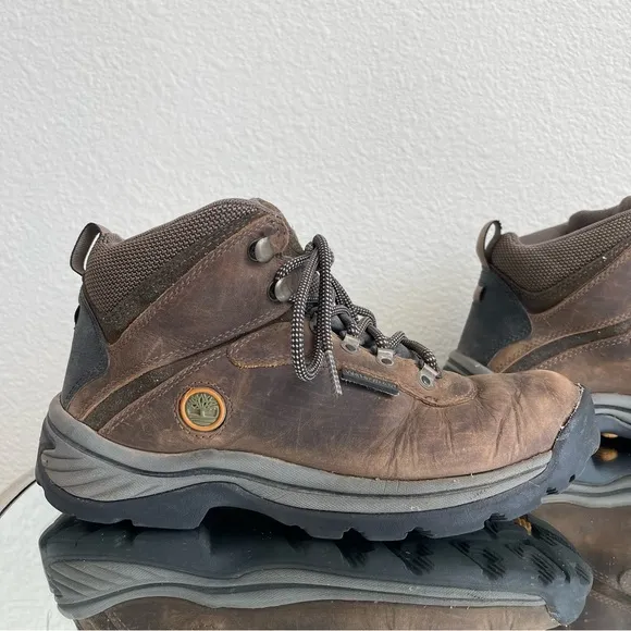 TIMBERLAND Womens Brown Leather White Ledge Waterproof Mid Outdoor Hiker Boots