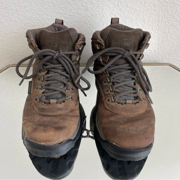 TIMBERLAND Womens Brown Leather White Ledge Waterproof Mid Outdoor Hiker Boots