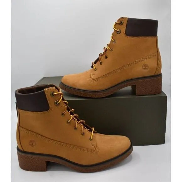 Timberland Womens Size 8 Brinda 6in Wheat Nubuck Lace Up Heel Boots Shoes
