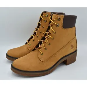Timberland Womens Size 8 Brinda 6in Wheat Nubuck Lace Up Heel Boots Shoes