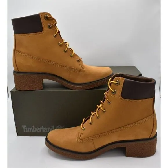 Timberland Womens Size 8 Brinda 6in Wheat Nubuck Lace Up Heel Boots Shoes